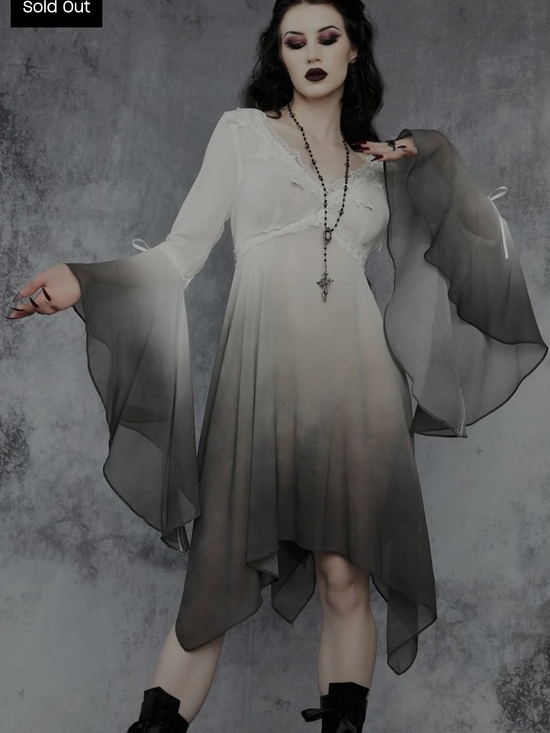 Dolls Kill Dresses & Skirts - Dolls Kill White to Gray Ombre Midi Dress with Sheer Bell Sleeves